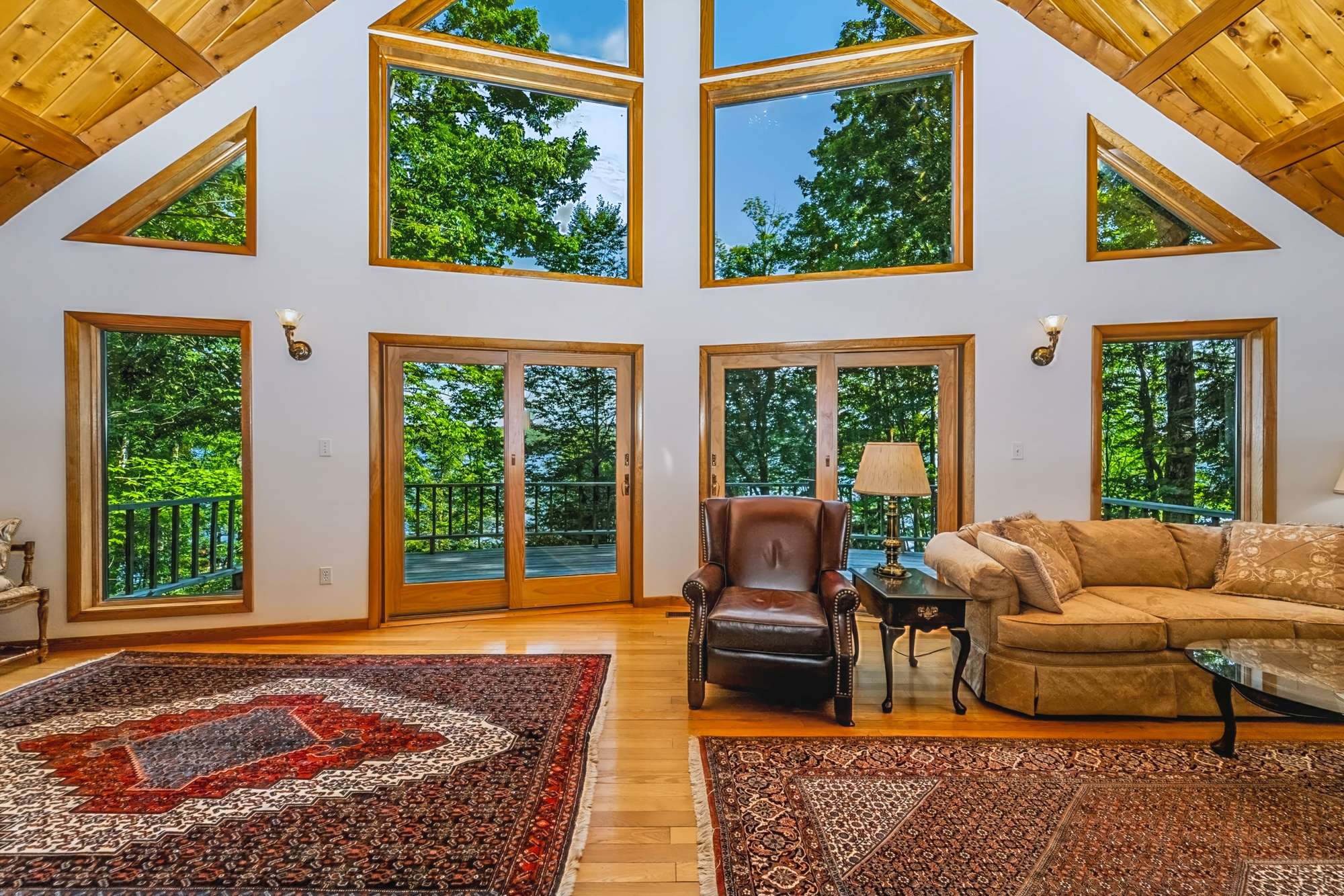 Living room seating area, lakefront chalet — Capital Region NY real estate photography