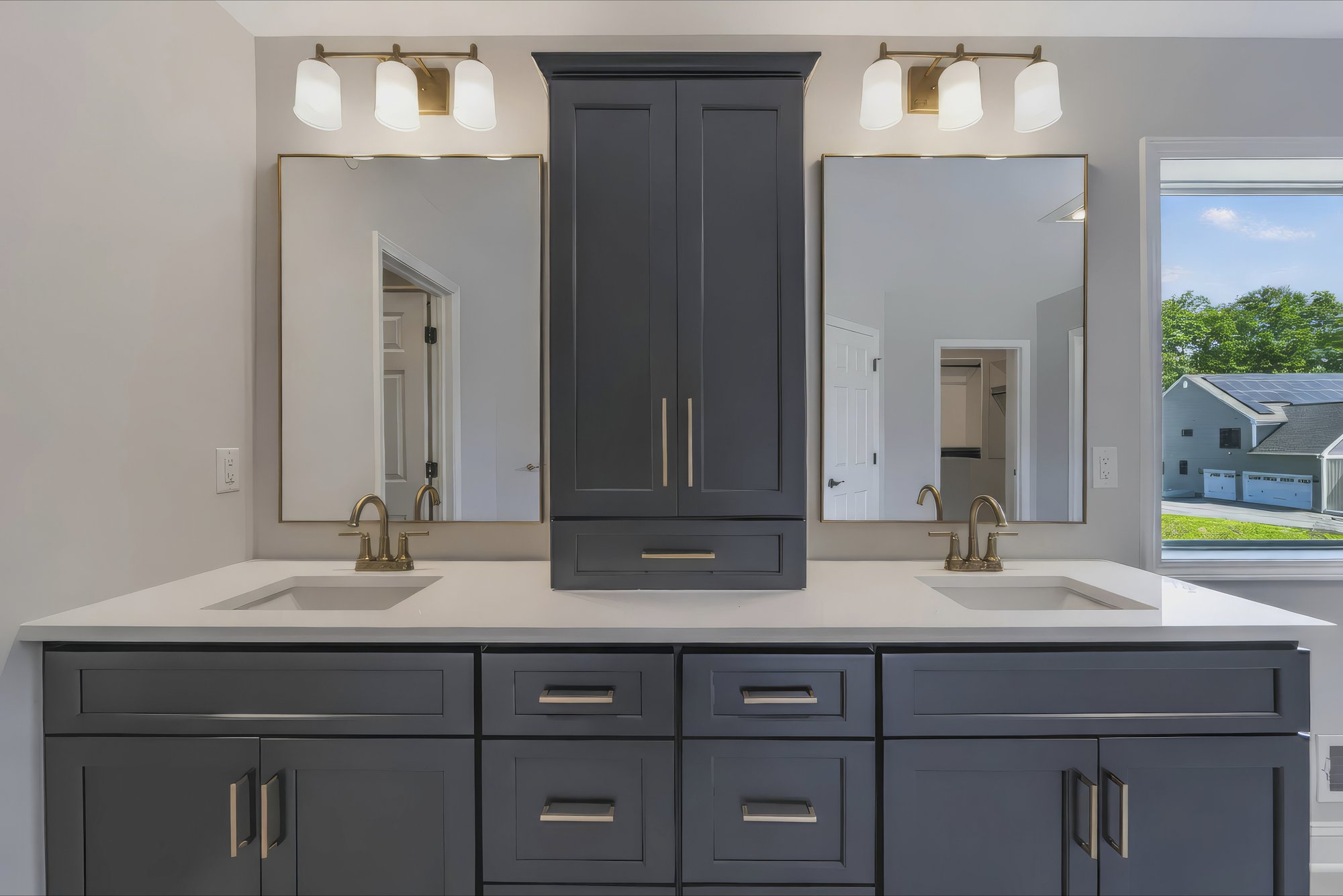 Primary bathroom vanity with walk-in closet — HDR real estate photography, Capital Region NY